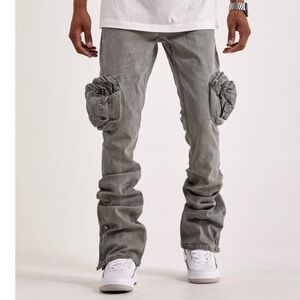 SERENEDE MEN SALEM STACKED DENIM  CARGO JEANS, 42